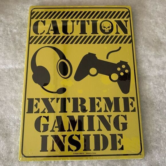 Caution Extreme Gaming Inside 11.5 x 8 1/4 Metal Sign *New* - Picture 1 of 4